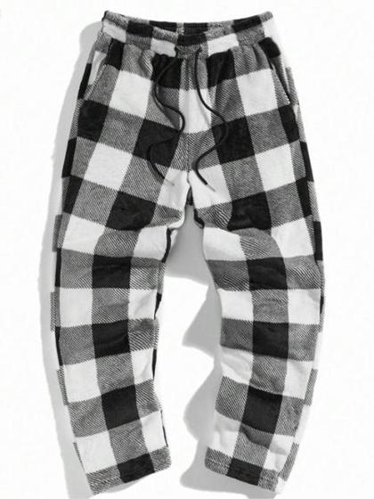 Men's Plaid Print Drawstring Waist Flannel Sweatpants