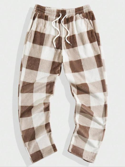 Men's Plaid Print Drawstring Waist Flannel Sweatpants