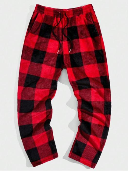 Men's Plaid Print Drawstring Waist Flannel Sweatpants