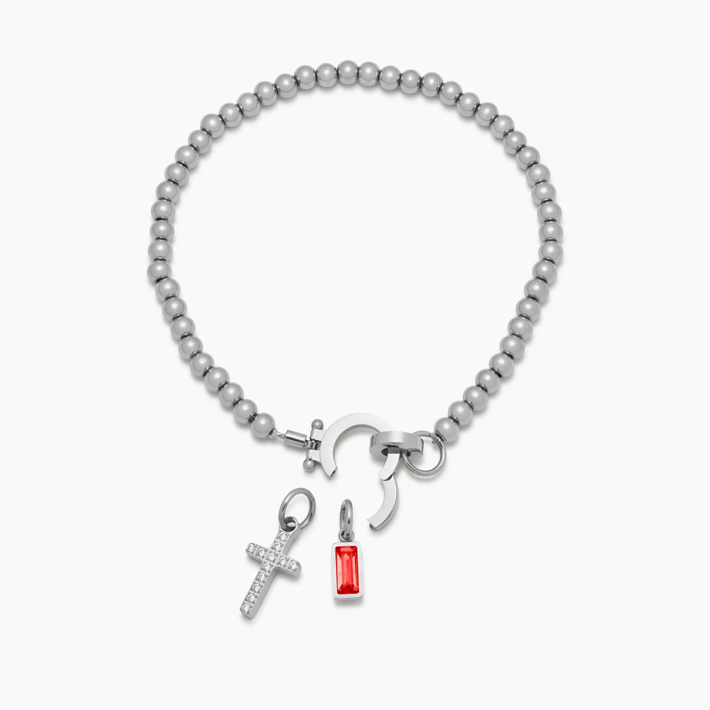 Beaded Birthstone Cross Charm Bracelet