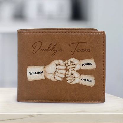 Personalized Printed Leather Wallet - Daddy‘s Team Fist Bump