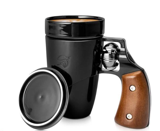 Ceramic Coffee Cup with Rotatable Wooden Handle