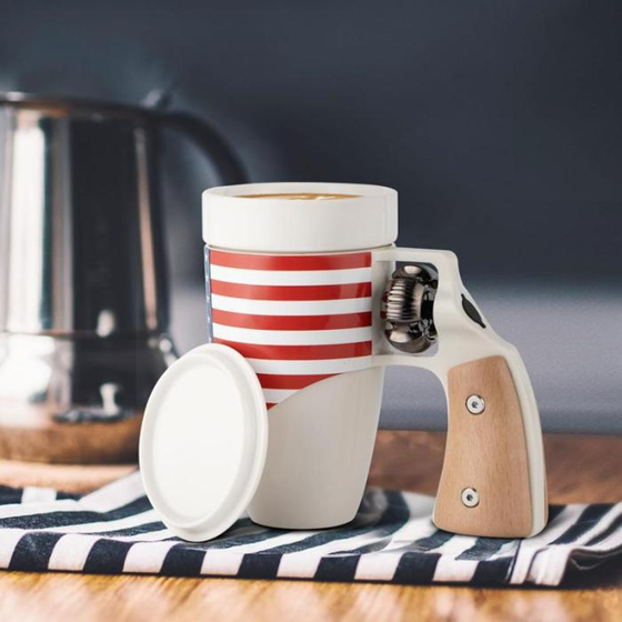 Ceramic Coffee Cup with Rotatable Wooden Handle