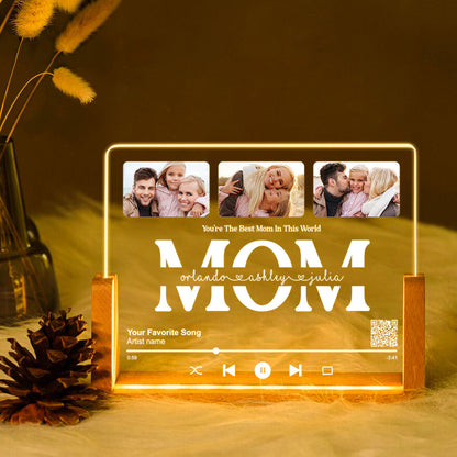 Personalized Photo LED Night Light, Mother's Day Gift for Mom, Scannable QR Code