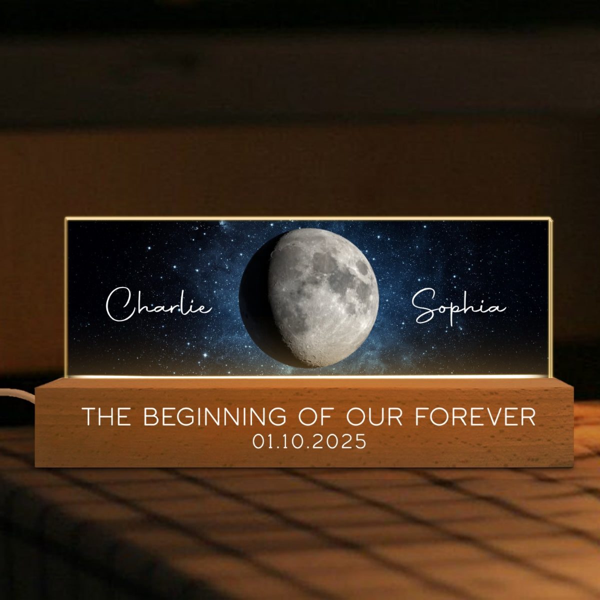 Personalized Acrylic Block LED Plaque, Our Moon Couple Gift