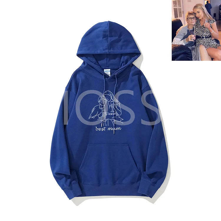 Personalized Photo Line Drawing Embroidered Hoodie