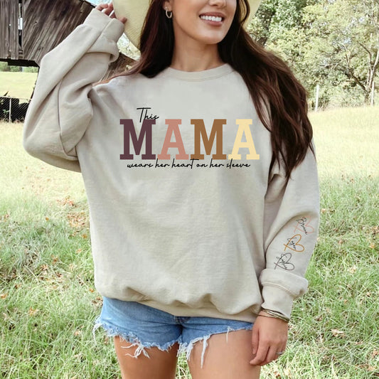 Personalized Heart On Sleeve Mama Sweatshirt