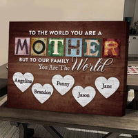 Toile personnalisée « Tu es le monde » avec prénoms pour maman