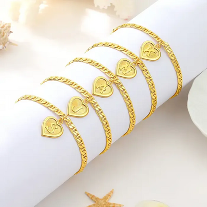 Personalized Initial Heart Charm Anklet