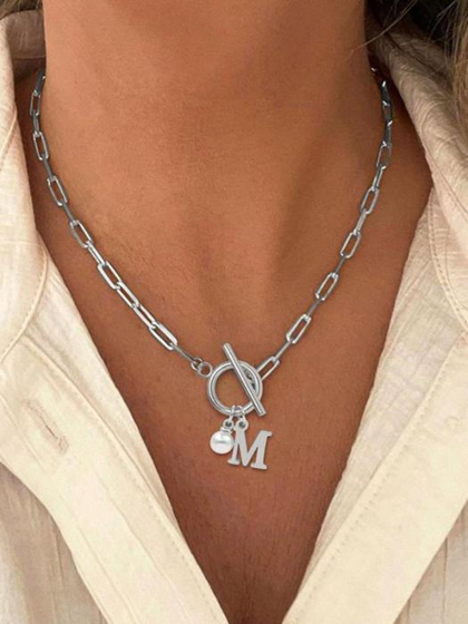 Personalized Women's Pendant Faux Pearl Decor Necklace