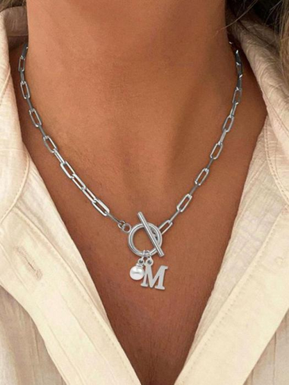 Personalized Women's Pendant Faux Pearl Decor Necklace