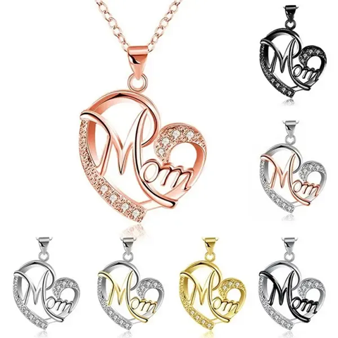 Love Heart Mom Charm Pendant Chain Necklace