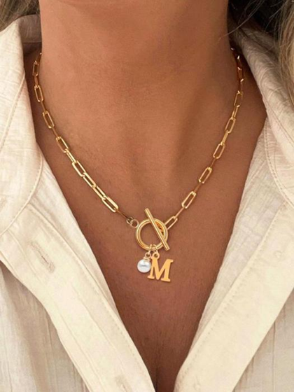 Personalized Women's Pendant Faux Pearl Decor Necklace