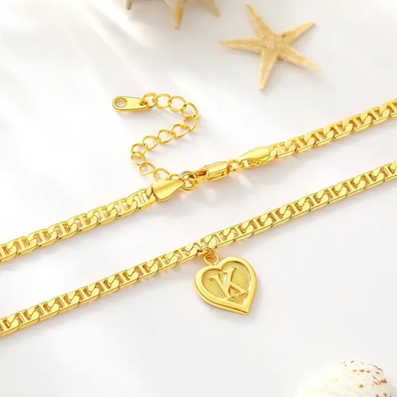 Personalized Initial Heart Charm Anklet
