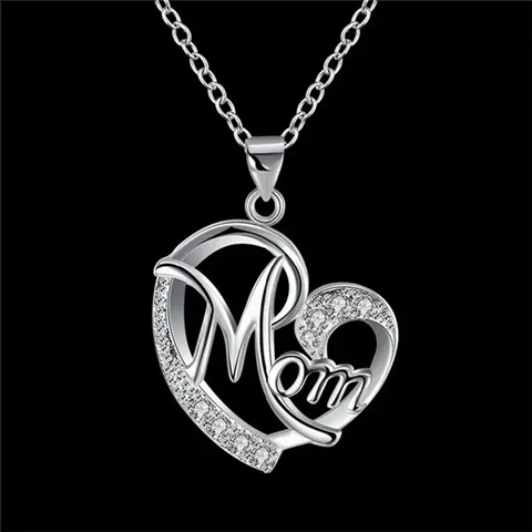 Love Heart Mom Charm Pendant Chain Necklace