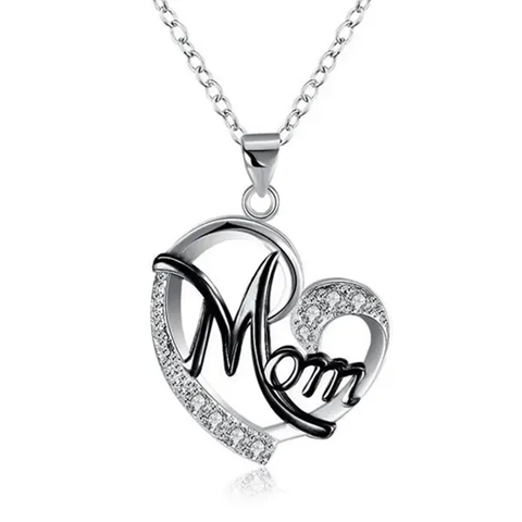 Love Heart Mom Charm Pendant Chain Necklace