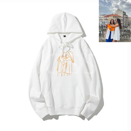 Personalized Photo Line Drawing Embroidered Hoodie