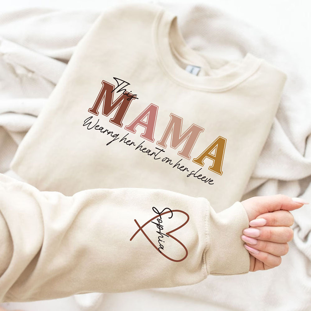 Personalized Heart On Sleeve Mama Sweatshirt