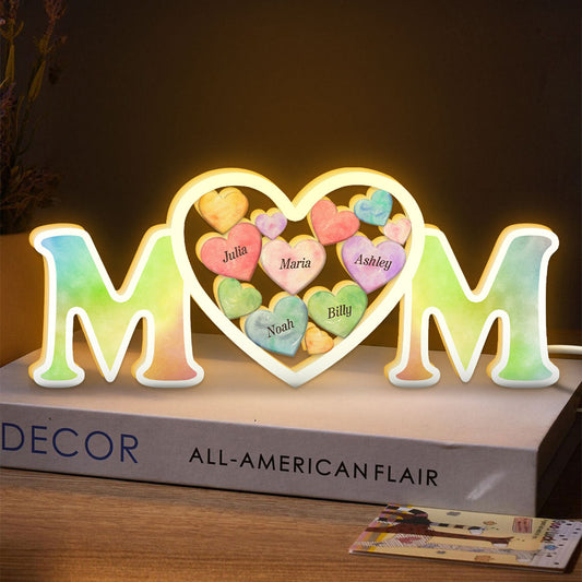 Personalized Light Box - MOM Colorful Hearts In Heart