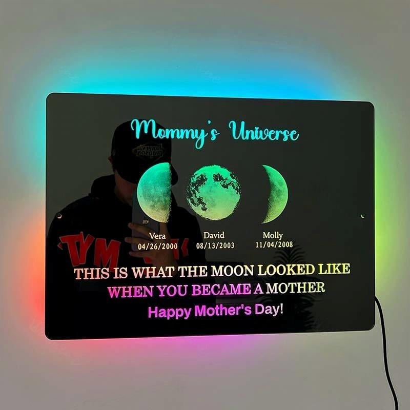Custom Mom's Universe Moon Led Mirror Light Frame