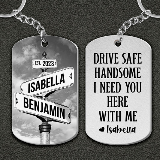 Personalized Metal Keychain Vintage Crossroads Street Sign