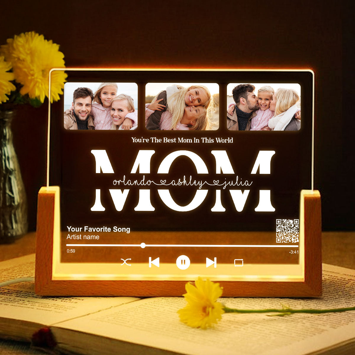 Personalized Photo LED Night Light, Mother's Day Gift for Mom, Scannable QR Code