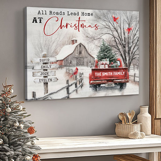 Customizable ‘All Roads Lead Home at Christmas’ Canvas