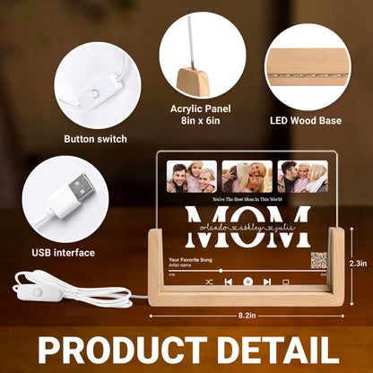 Personalized Photo LED Night Light, Mother's Day Gift for Mom, Scannable QR Code