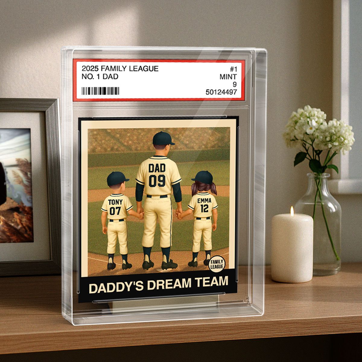 Personalized Baseball Acrylic Plaque - Dad Grandpa Man & Kids Trading Card Style