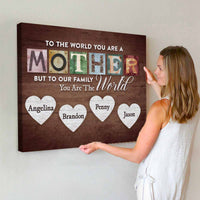 Toile personnalisée « Tu es le monde » avec prénoms pour maman