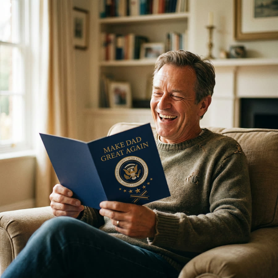 Dad laughing at the talking card