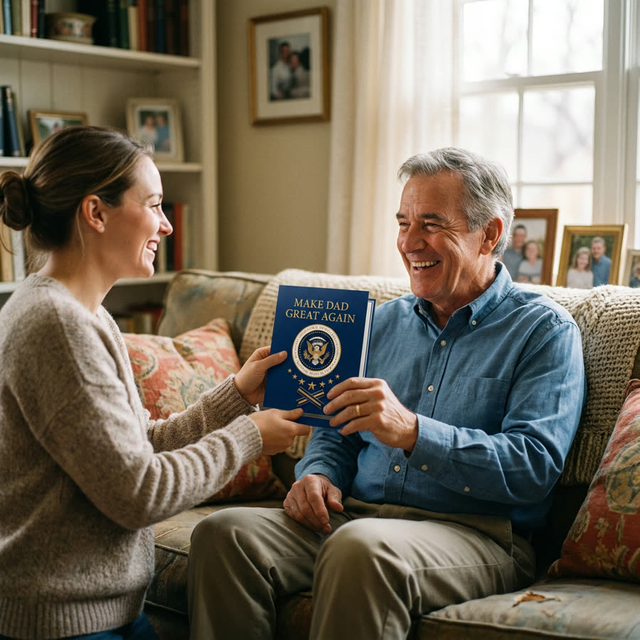 Giving the card to dad